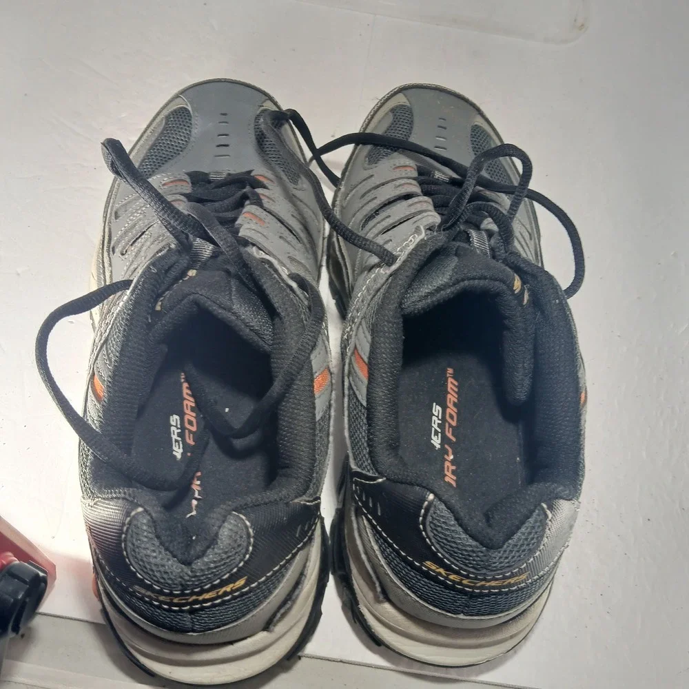 Skechers After Burn Memory Fit 8.5 Grey Black Orange Dad Chunky Trail Sneakers